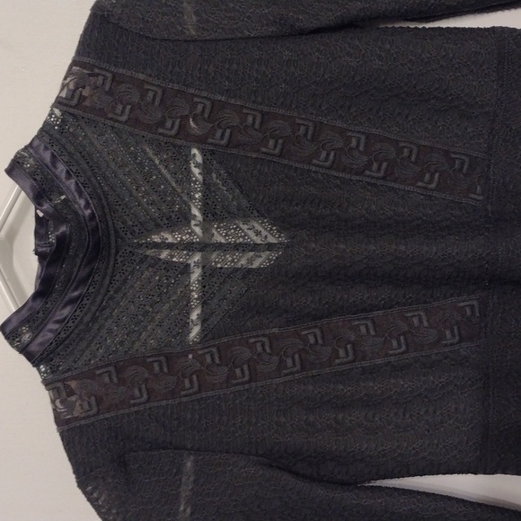 Free People Dark Charcoal Gray Victorian Bohemian Blouse Size XS - Picture 7 of 16